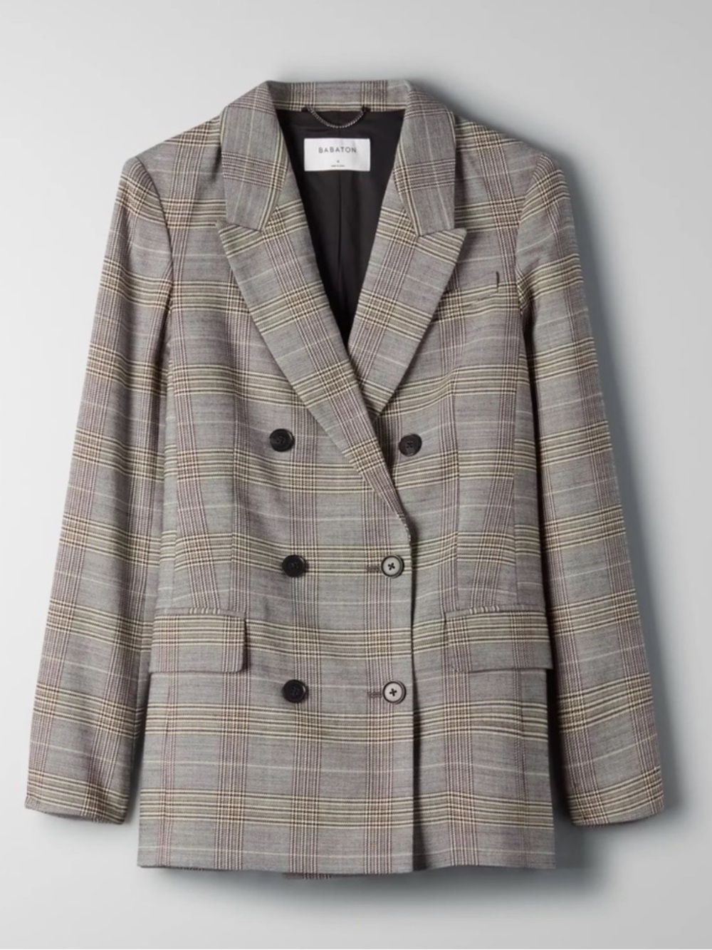 ARITZIA BABATON - Samuel Blazer (Gray Plaid Double-Breasted Blazer)